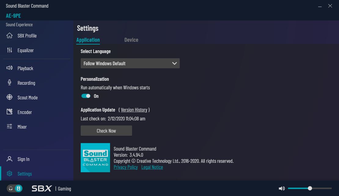 Support.Creative.Com - Sound Blaster AE-9PE: Sound Blaster Command